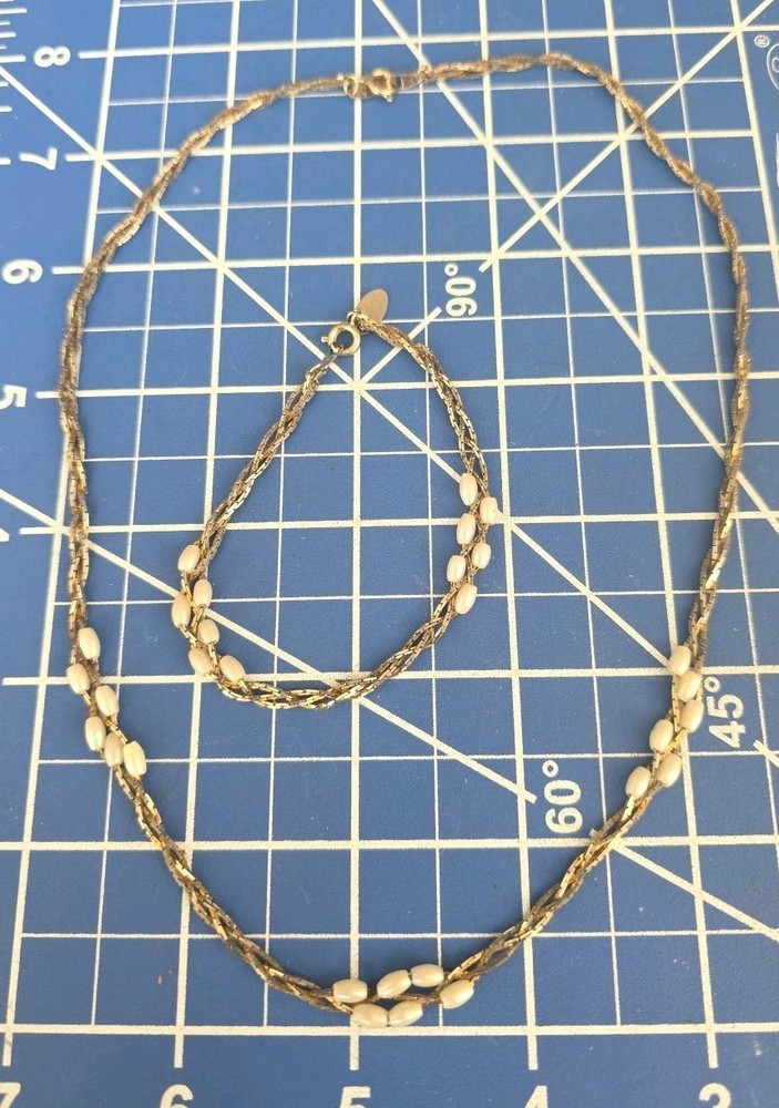 Medici Costume Jewelry Necklace & Bracelet PEARL TONE Beads!