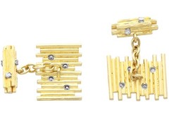 Vintage 0.24Ct Diamond and 18k Yellow Gold Cufflinks Circa 1970