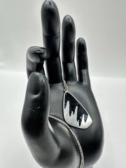 Vintage Meka Denmark Atomic Pendant Necklace Sterling Silver and Black Enamel