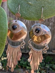 Vintage Mixed Metal Onyx Earrings