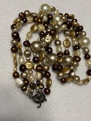 VINTAGE ESTATE 3 STRAND CHAMPAGNE BROWN GENUINE PEARL 6 BEAD NECKLACE STERLING