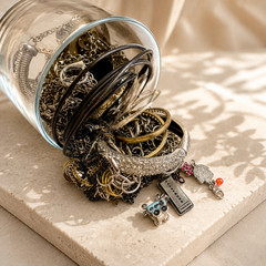 Mystery Vintage Modern Silver Tone Theme Fashion Costume Mixed Jewelry Jar 1lb