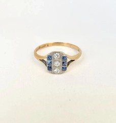 Art Deco Vintage Style Lab-Created Diamond Sapphire Engagement 14K Gold FN Ring