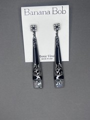 Banana Bob Vintage Black Enamel Art Deco Long Drop Crystal Earrings Vintage USA