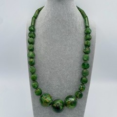 Artisan Jumbo Marbled Gold Green Resin Beaded Necklace Golden Spacer Beads 107g