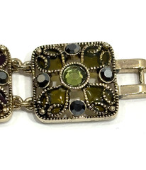 Monet Filigree Panel Bracelet 7″ Multi Color Stones Fold Over Clasp Vintage