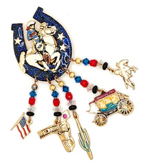 Moulin Rouge Western Cowboy Lucky Horseshoe Enameled Glitzy Charm Brooch