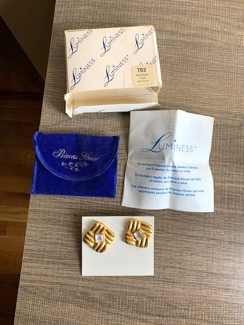Vintage Princess House Luminess #703 Bold Matte Clip Earrings New in Pouch & Box