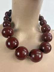 Rare Antique Cherry Red Bakelite Beads Round Graduating Necklace Jewelry 183g
