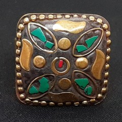 Vintage 2.50ctw Coral & Malachite Gold Vermeil Adjustable Ring 14g