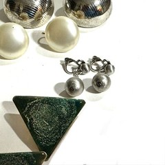 Vintage Clip On Earrings Variety 8 Pr Marvella Liz Claiborne Green White Silver