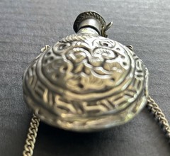 Antique Victorian Perfume Pendant Necklace Silver Tone Metal