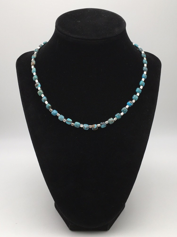 Silver Schark Handmade Sterling Silver & Turquoise Square Necklace 16-20″ #33