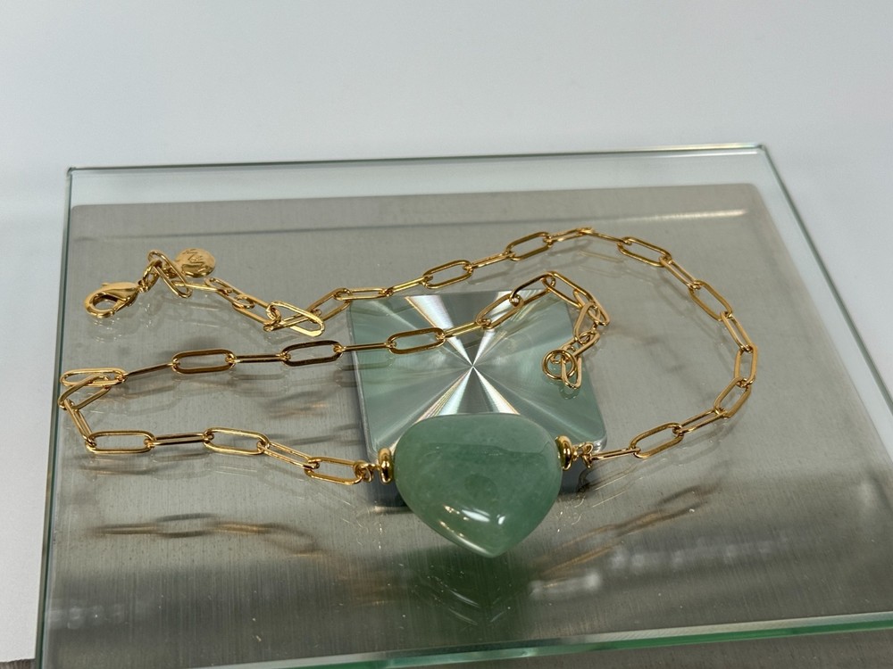 Mayamar (24k Gold Plated) Paperclip Jade Heart 24.5 mm Necklace 18″