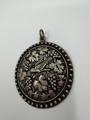 .800Silver Vtg Scandonavian Pendant Intricate Large Bird GrapeCluster Leaf Motif