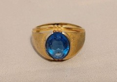 Vintage 18kt H.G.E. Ring With Blue Stone Unisex Sz 10.75