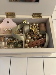Coquette Vintage Jewelry Box w Costume Jewelry + Trinkets
