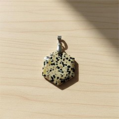 Certified Dalmatian Jasper Hexagon Pendant Necklace | Spotted Gemstone Jewelry