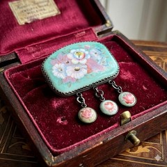 Vintage Russian Finift Enamel Floral Articulated Brooch Folk Art Romantic Gift