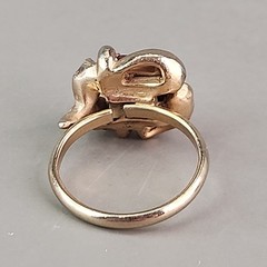 Rhinestone Ring Pink Glass Adjustable Gold Tone Leaves 6.5