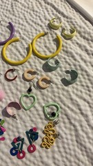 Vintage 80s 90s Colorful Enamel Hoop and Dangle Earring Lot#29