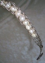 Vintage 925 Sterling Silver Chainmaille Pearl Viking Dragon Tail Toggle Bracelet