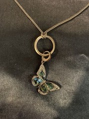 Vintage FOSSIL Enamel Butterfly Gold Tone Necklace 20in