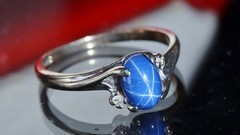 10k w/gold sz 5 ring 1.00ct lab created blue star sapphire diamond 1.72gr N3505