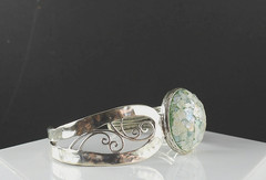 Vintage PAZ Israel 925 Sterling Silver Cuff Bracelet Roman Glass Scroll Jewelry