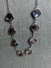 Beautiful Smokey Black Rhinestones on Chain Silver Tone 21 Inches Long
