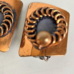 Earrings Copper Clip On Art Deco Mid Century Fashion Jewelry 2 MCM Vtg