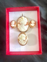 3 Piece Cameo set 2 Way pendant And Necklace 14K /Earrings 14K/sizes 7 14K Ring