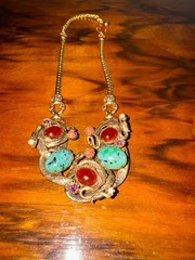Vintage 1950’s Selro Selini Dragon Egg Gold Necklace & Clip-On Earrings Set