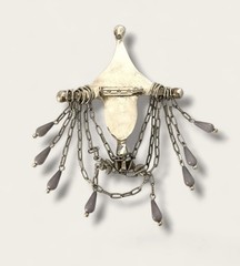 Tuareg Brooch Etched Morocco Silver Tone Lavender Teardrop Stones Swag Chains 5”