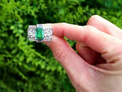 French Art Deco 1.72Ct Emerald and 3.51Ct Diamond Platinum Ring Circa 1935