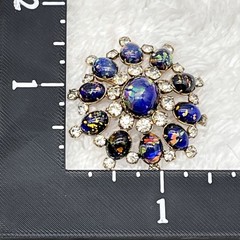Vintage Foil Glass Brooch Pendant Combo Blue Stone Gold Filled Signed Bal Ron