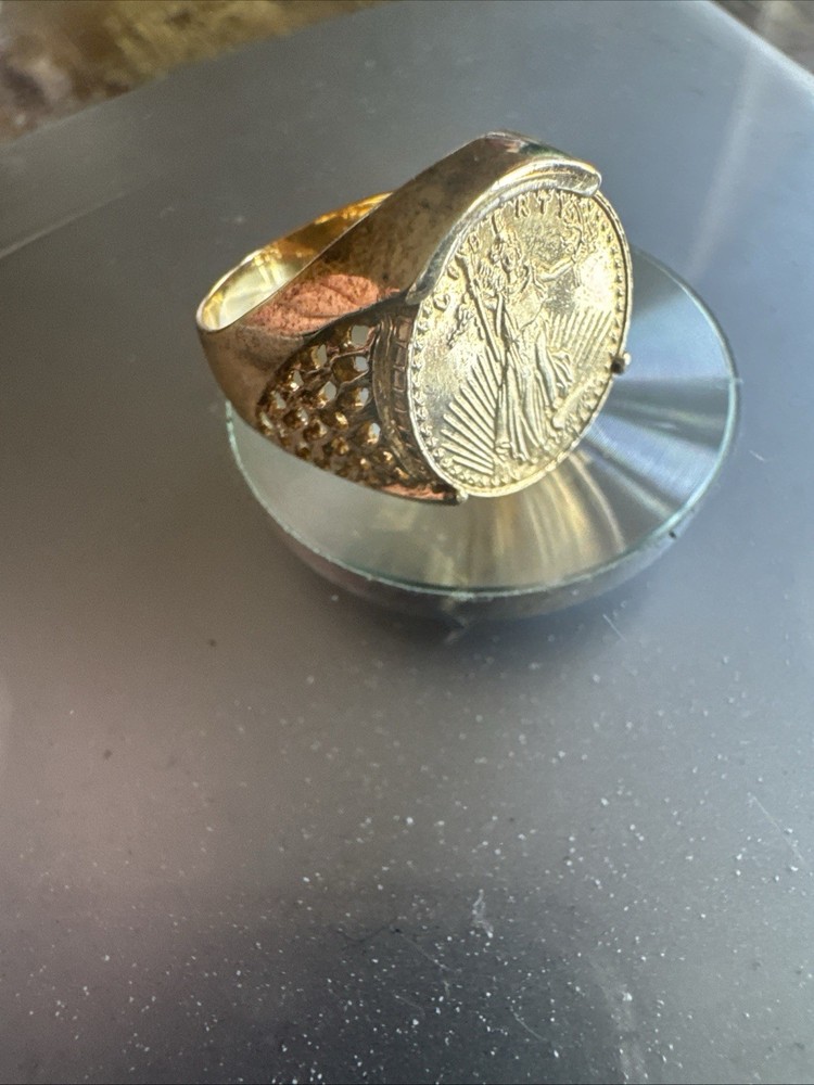 Gold plate stainless steel vintage ring Size 9.75 Liberty Coin ring New Vintage
