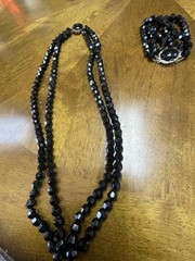 Vintage Black Faceted Glass Bead Necklace & Bracelet. MC. 150g