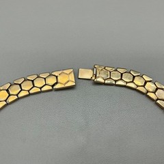 Crown Trifari Necklace Vintage Gold Tone Honeycomb Hexagon Bolo Drop 18″ Pat Pen