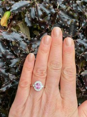Art Deco Style Oval Ruby Lab Created Diamond 14K White Gold FN Engagement Ring