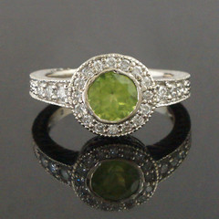 Solid 14K White Gold 1.00 Ct Peridot & .50 CTW Diamond Halo Estate Ring