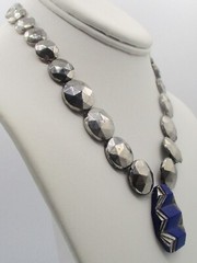 Vintage Art-Deco Glass Choker/ Glass Lapis Lazuli & Faceted Glass Silver Beads