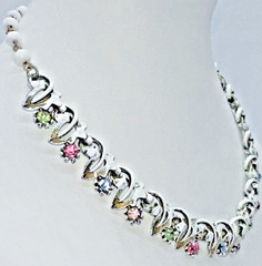 RARE Arthur Pepper ART SIGNED Rhinestone 14.5″ Necklace Enamel W/ Clip Earrings
