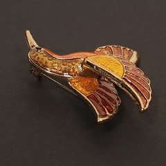 Vintage Hummingbird Brooch Pin Gold Tone Orange Brown Yellow Enamel Animal Fall