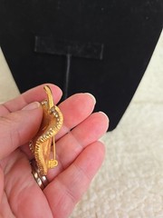 Vintage BSK Brooch Pin Leaf trimmed with Rhinestones 1.5 X 2.0 Inches