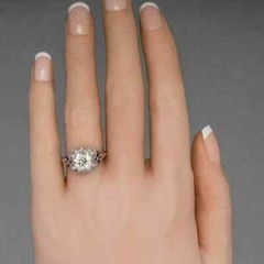 Art Deco Vintage 14K White Gold FN Lab Created Diamond Sapphire Engagement Ring