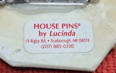 Vintage House Pins by Lucinda Kitty Cat Home Crescent Moon in Sky Pin / Brooch