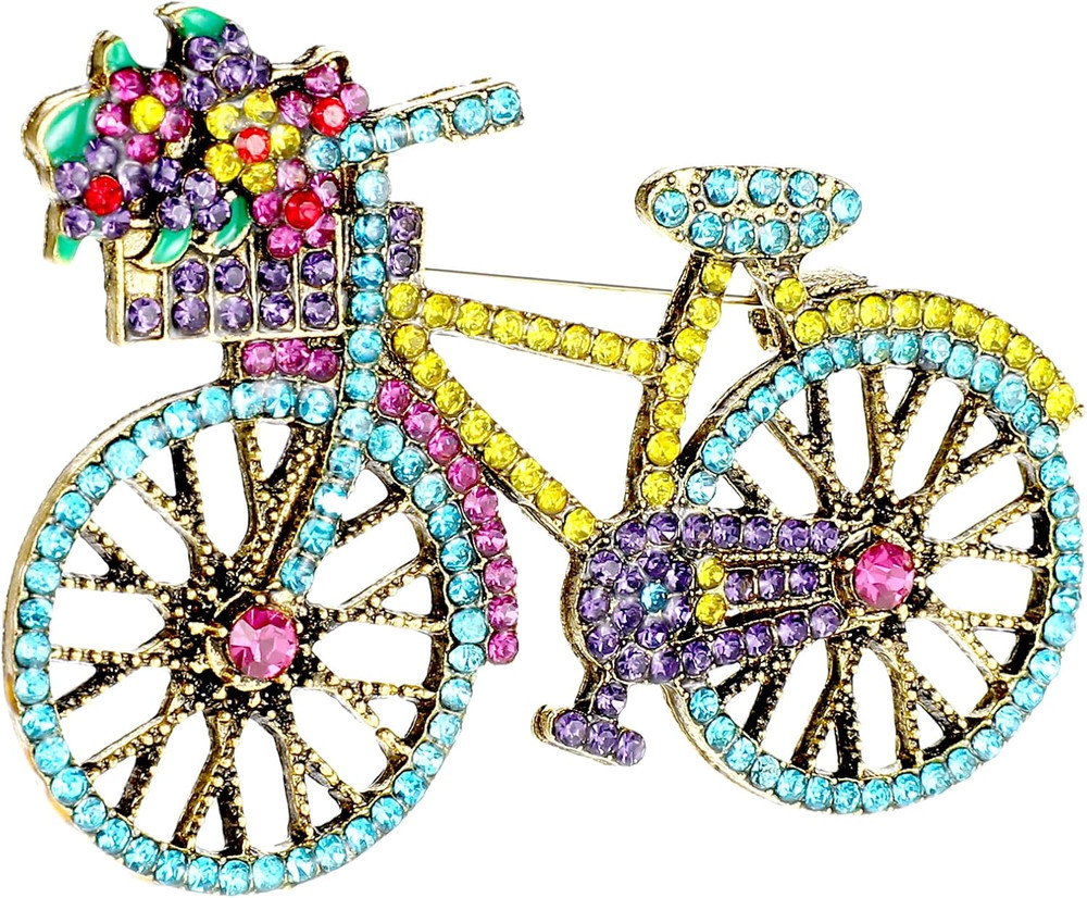 Vintage Bicycle Rhinestone Brooch Pin Elegant Colorful Jewelry Accessory Gift