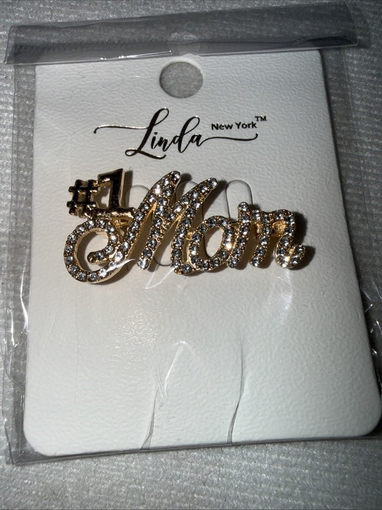 Rhinestone #1 Mom Brooch, Gold Tone Mother’s Day Gift Or Just A Gift Brand New
