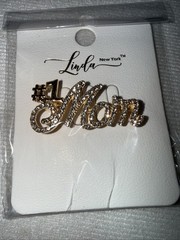 Rhinestone #1 Mom Brooch, Gold Tone Mother’s Day Gift Or Just A Gift Brand New